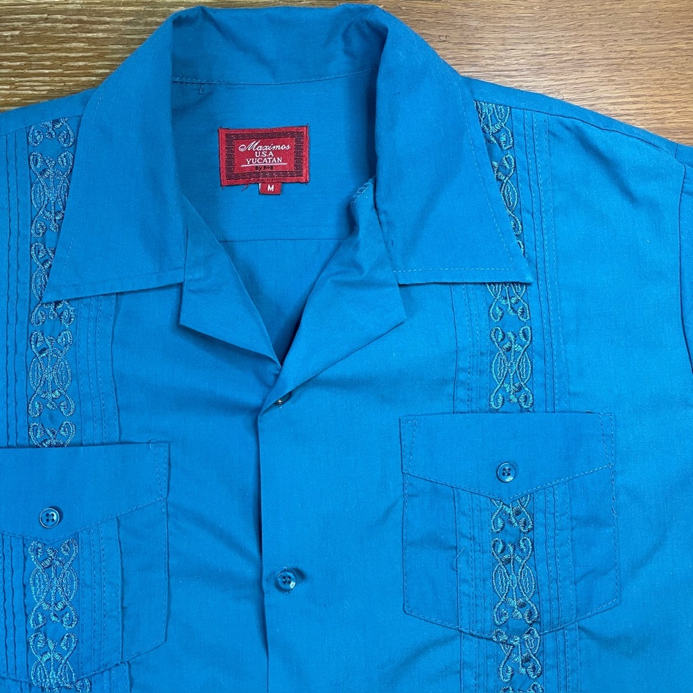 Vintage Maximos USA Yucatan Shirt Men's M R&B Guayabera Resortwear Embroidered